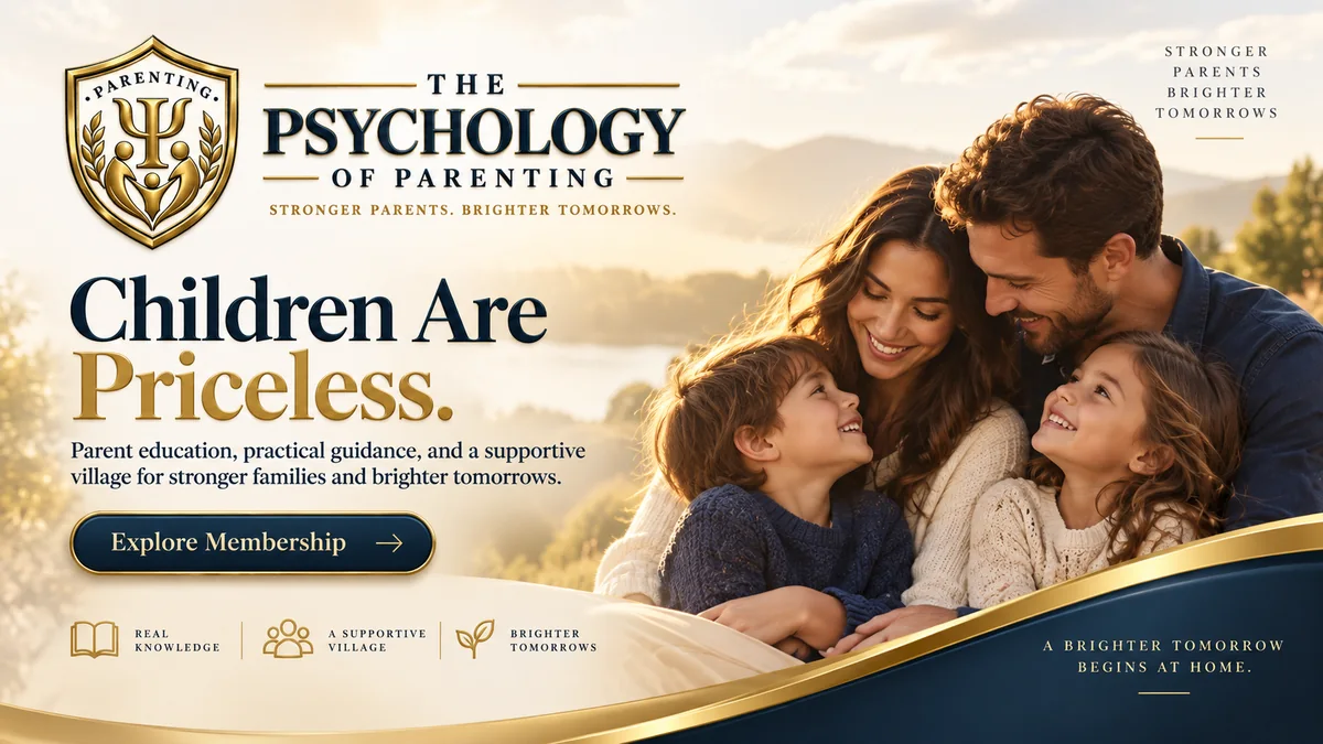 Children Are Priceless, with the parenting crest and an illustrative family scene.